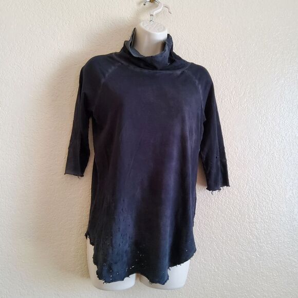 NWOT Black Cashmere Distressed Distroyed Ripped Turtleneck Jersey Knit Top S - Picture 9 of 9